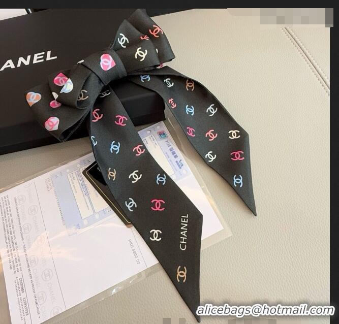 Traditional Specials Chanel CC Heart Silk Slim Bandeau Scarf 6x120cm 0513 Black 2025