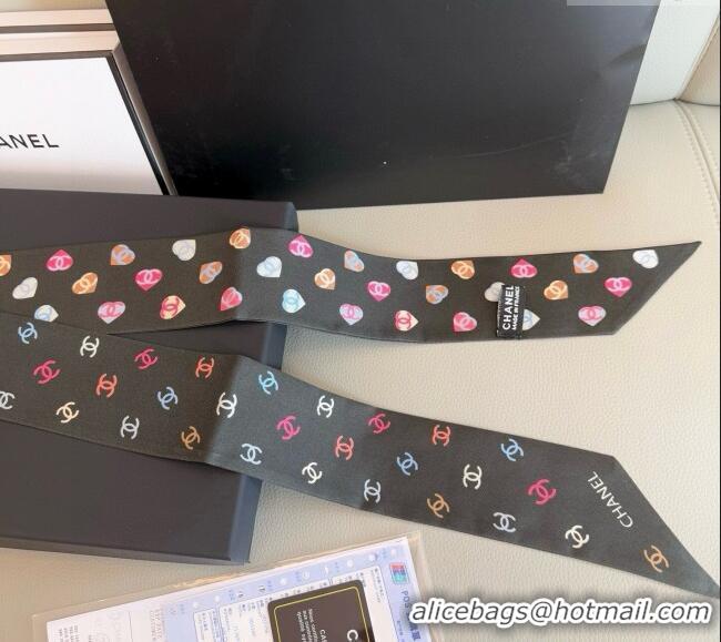 Traditional Specials Chanel CC Heart Silk Slim Bandeau Scarf 6x120cm 0513 Black 2025