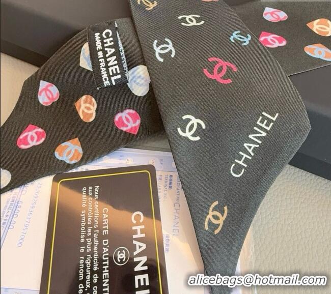 Traditional Specials Chanel CC Heart Silk Slim Bandeau Scarf 6x120cm 0513 Black 2025