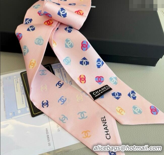 Promotional Chanel CC Heart Silk Slim Bandeau Scarf 6x120cm 0513 Light Pink 2025