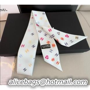 High Quality Chanel CC Heart Silk Slim Bandeau Scarf 6x120cm 0513 White 2025