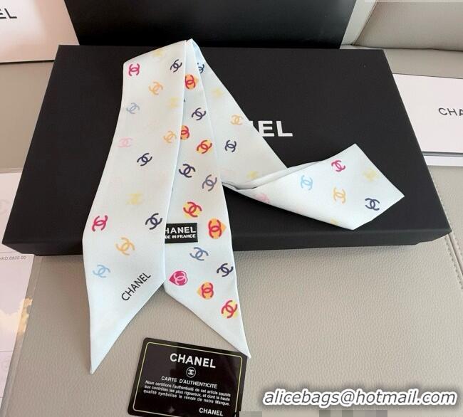 High Quality Chanel CC Heart Silk Slim Bandeau Scarf 6x120cm 0513 White 2025