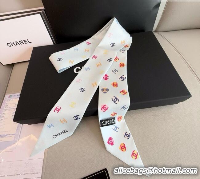 High Quality Chanel CC Heart Silk Slim Bandeau Scarf 6x120cm 0513 White 2025