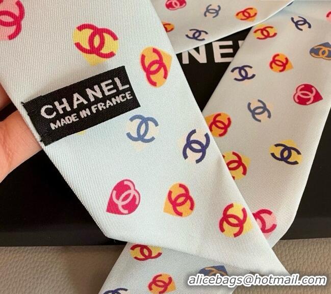 High Quality Chanel CC Heart Silk Slim Bandeau Scarf 6x120cm 0513 White 2025