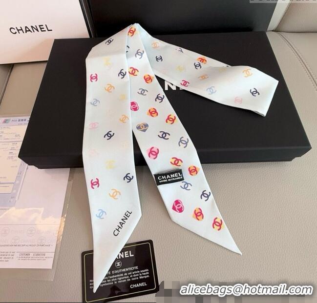 High Quality Chanel CC Heart Silk Slim Bandeau Scarf 6x120cm 0513 White 2025