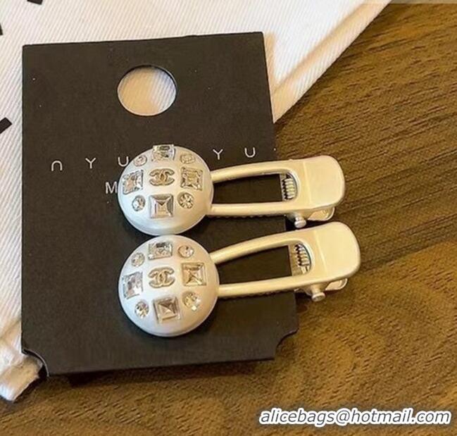 New Fashion Chanel Hair Clip with Crystals 0131 White 2024
