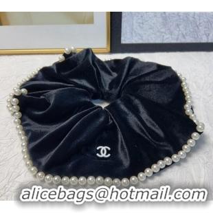 Trendy Design Chanel Black Velvet Hair Ring with Pearls 0302 2024