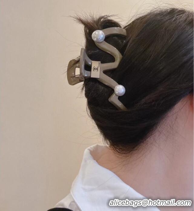Best Quality Chanel Hair Clip with Pearls 0302 Grey 2024