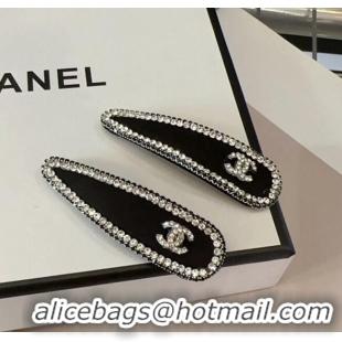 Top Design Chanel Black Hair Clip with Crystals CH03305 (PAIR) 2024