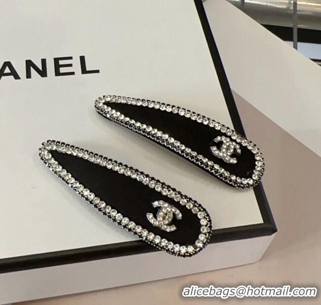 Top Design Chanel Black Hair Clip with Crystals CH03305 (PAIR) 2024