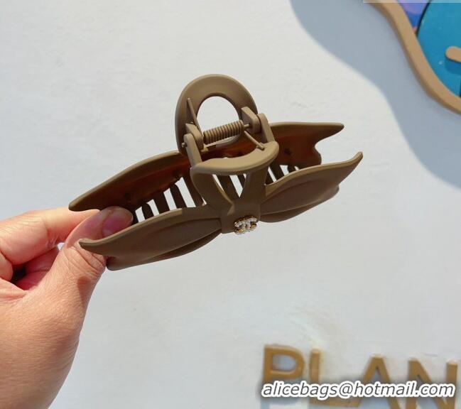 Top Quality Chanel Matte Bow Hair Clip CH0401 Khaki 2024