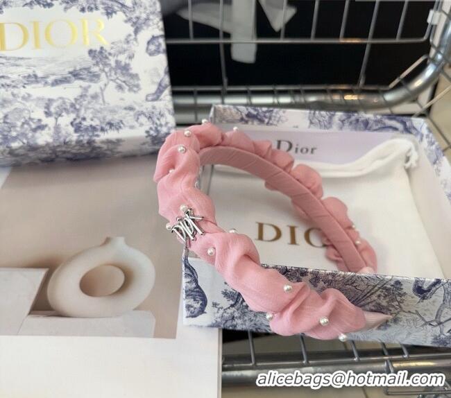 Stylish Discount Dior Headband with Pearls 0514 Pink 2024