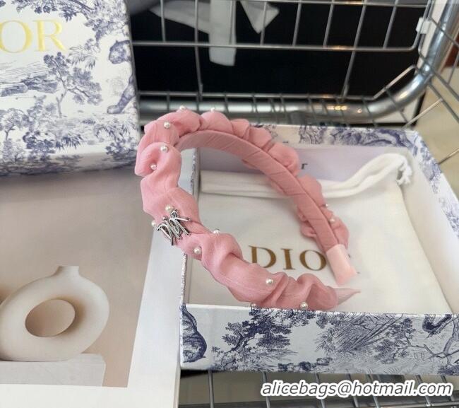 Stylish Discount Dior Headband with Pearls 0514 Pink 2024