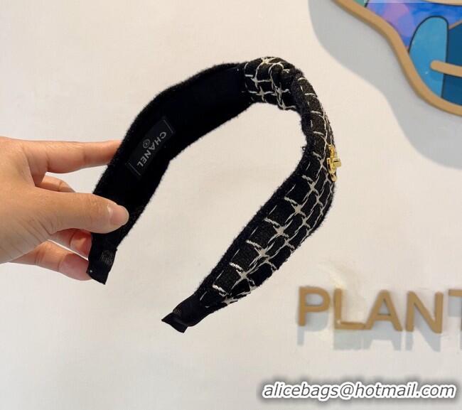 Good Looking Chanel Tweed Hair Headband 0729 Black 2024