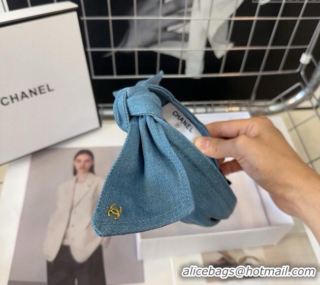 Famous Brand Chanel Denim Hair Headband with Bow 072902 Light Blue 2024
