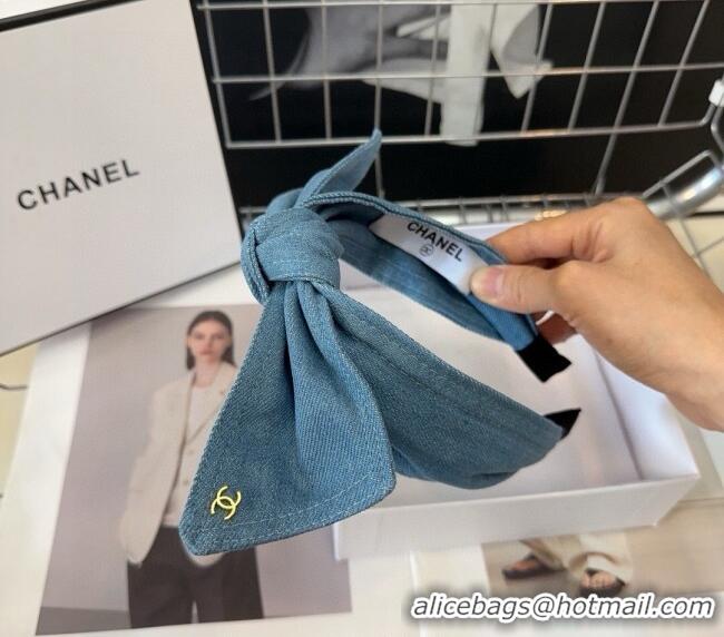 Famous Brand Chanel Denim Hair Headband with Bow 072902 Light Blue 2024