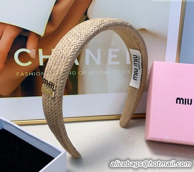 Reasonable Price Miu Miu Straw Hair Headband 0729 Khaki 2024