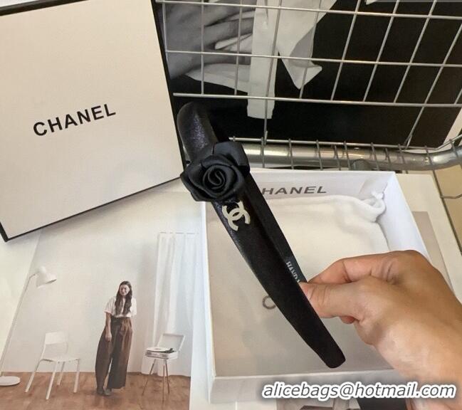 Most Popular Chanel Headband with Camellia Bloom 0820 Black 2024