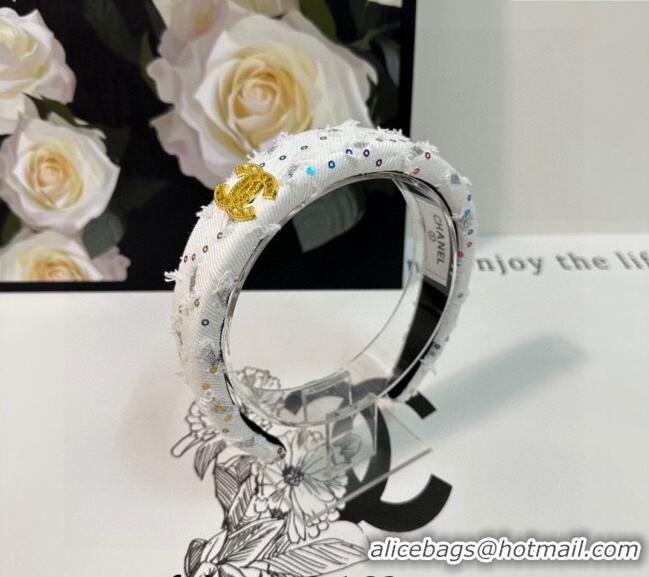 Discount Chanel Headband with Sequins 082007 White 2024