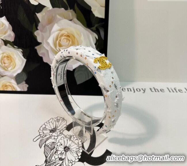 Discount Chanel Headband with Sequins 082007 White 2024