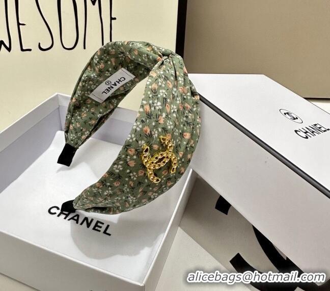 Hot Sell Cheap Chanel Flora Printed Headband 082008 Green 2024