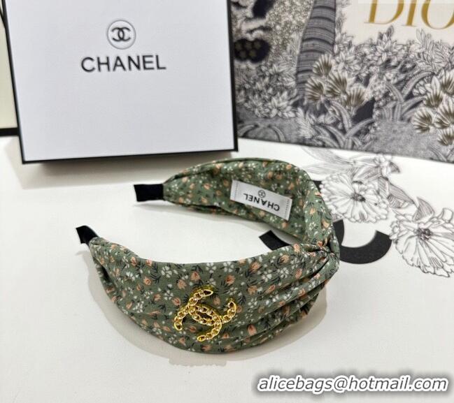 Hot Sell Cheap Chanel Flora Printed Headband 082008 Green 2024