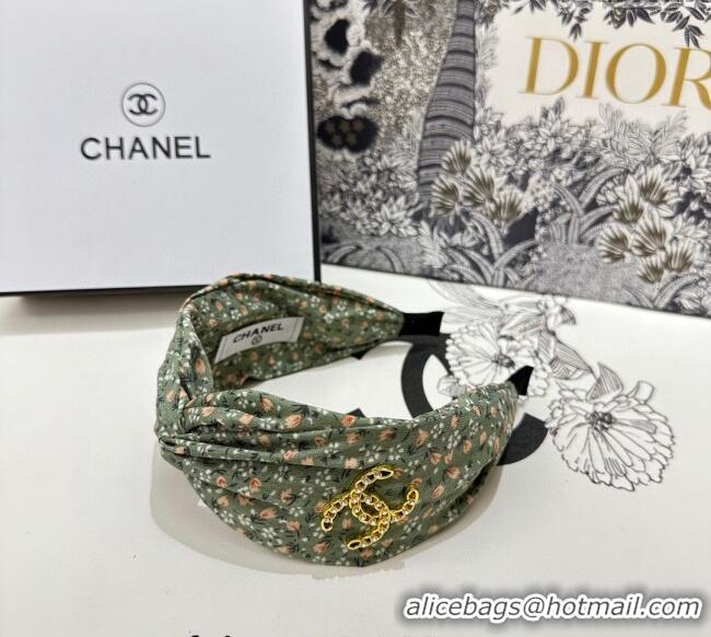 Hot Sell Cheap Chanel Flora Printed Headband 082008 Green 2024