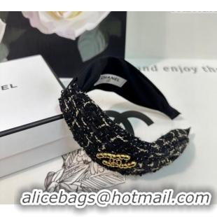 Luxury Classic Chanel Tweed Headband 082010 Black 2024