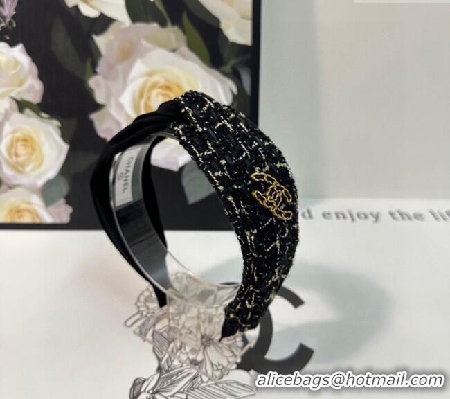 Luxury Classic Chanel Tweed Headband 082010 Black 2024