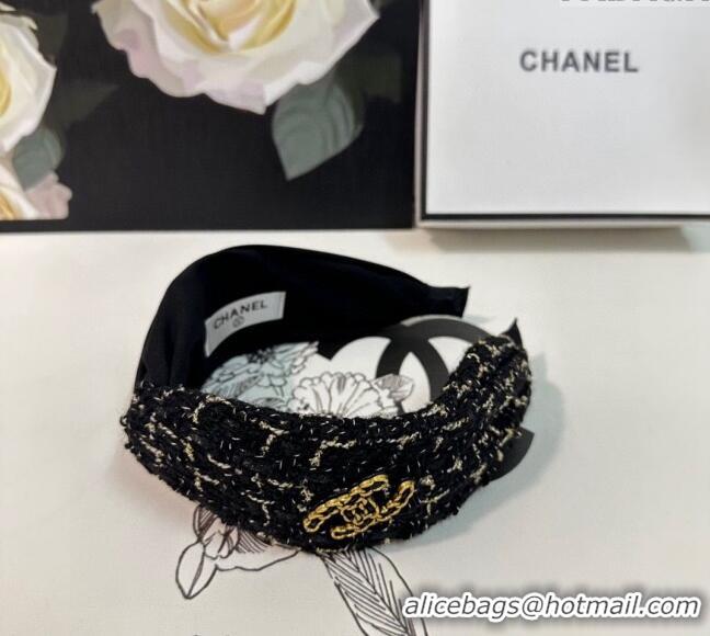 Luxury Classic Chanel Tweed Headband 082010 Black 2024