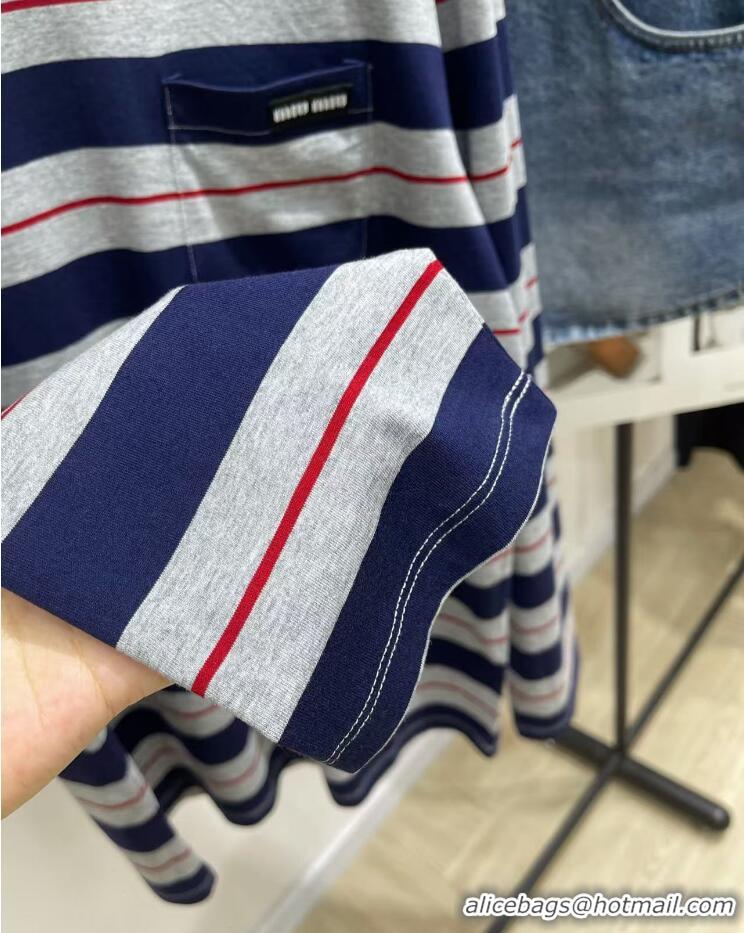 ​Super Quality Miu Miu Long-sleeved Cotton Jersey T-shirt MJL014 Gray/Navy