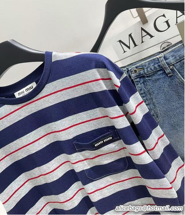 ​Super Quality Miu Miu Long-sleeved Cotton Jersey T-shirt MJL014 Gray/Navy