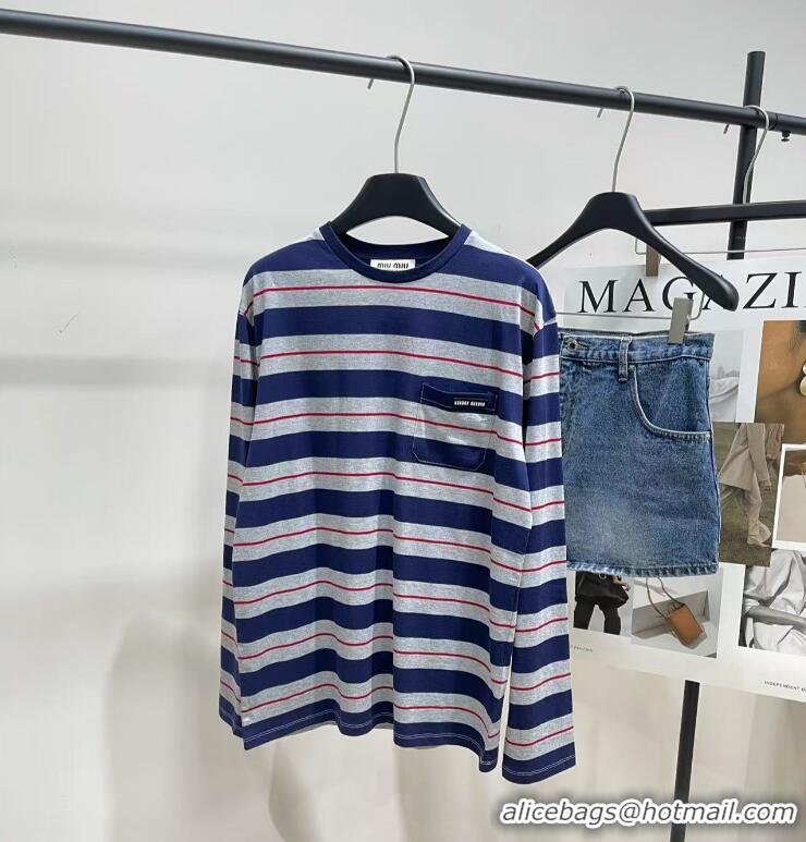 ​Super Quality Miu Miu Long-sleeved Cotton Jersey T-shirt MJL014 Gray/Navy