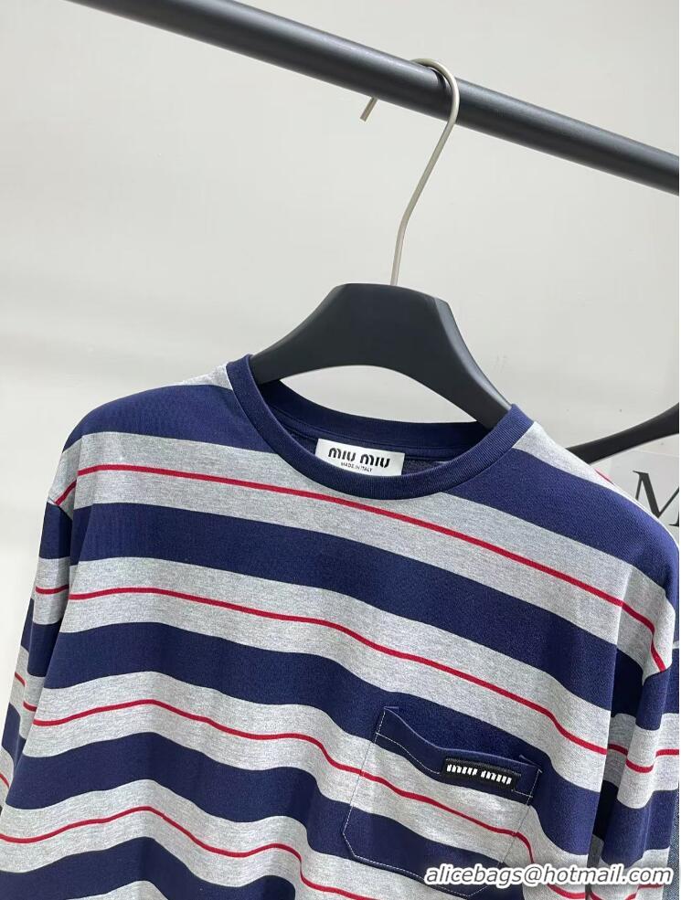 ​Super Quality Miu Miu Long-sleeved Cotton Jersey T-shirt MJL014 Gray/Navy
