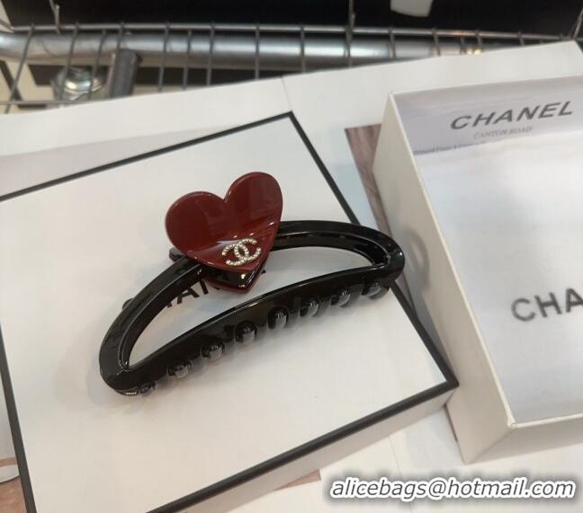 Top Grade Chanel Heart Hair Clip 0912 Black/Red 2024