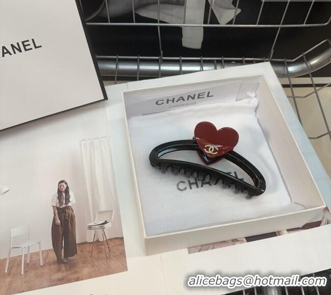 Top Grade Chanel Heart Hair Clip 0912 Black/Red 2024