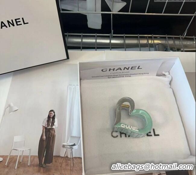 Big Discount Chanel Heart Hair Clip 0912 Green/Grey 2024