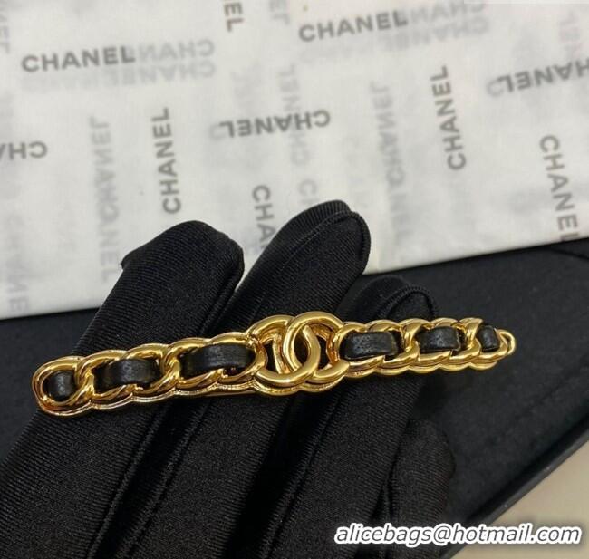 Pretty Style Chanel Chain Leather Hair Clip 1126 Black 2024