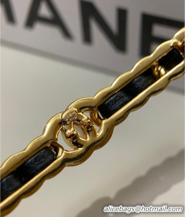 Pretty Style Chanel Chain Leather Hair Clip 1126 Black 2024