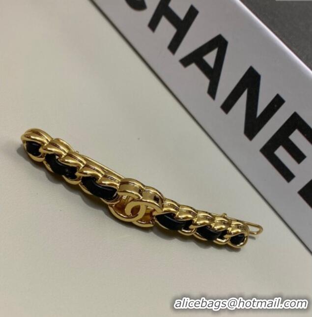 Pretty Style Chanel Chain Leather Hair Clip 1126 Black 2024