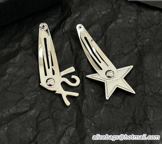 Top Grade Saint Laurent YSL Heart Star Hair Clip 4030 Silver 2025