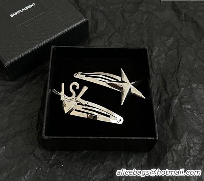Top Grade Saint Laurent YSL Heart Star Hair Clip 4030 Silver 2025