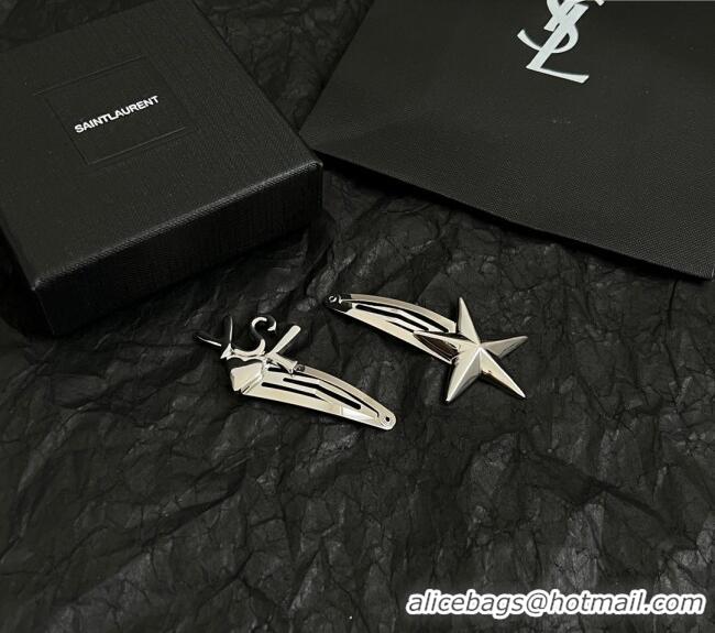 Top Grade Saint Laurent YSL Heart Star Hair Clip 4030 Silver 2025