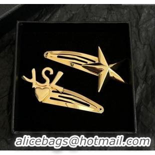 Good Product Saint Laurent YSL Heart Star Hair Clip 4030 Gold 2025