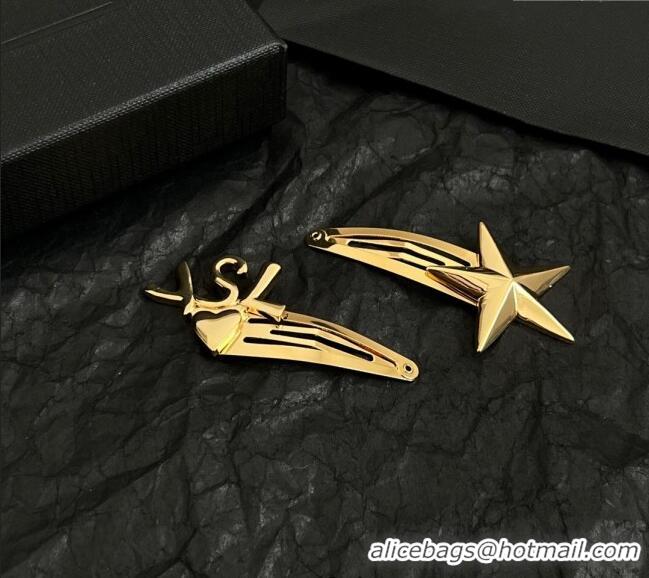 Good Product Saint Laurent YSL Heart Star Hair Clip 4030 Gold 2025