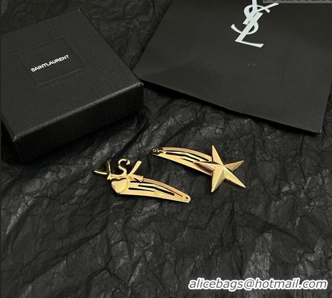 Good Product Saint Laurent YSL Heart Star Hair Clip 4030 Gold 2025