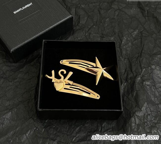 Good Product Saint Laurent YSL Heart Star Hair Clip 4030 Gold 2025