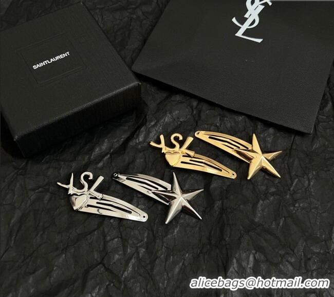 Good Product Saint Laurent YSL Heart Star Hair Clip 4030 Gold 2025