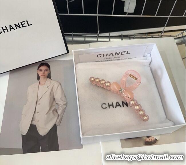 Luxury Cheap Chanel Hair Clip with Bow and Pearls 0311 Pale Pink 2025