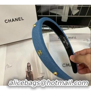 Original Cheap Chanel Denim Headband with Studs 0310 Light Blue 2025